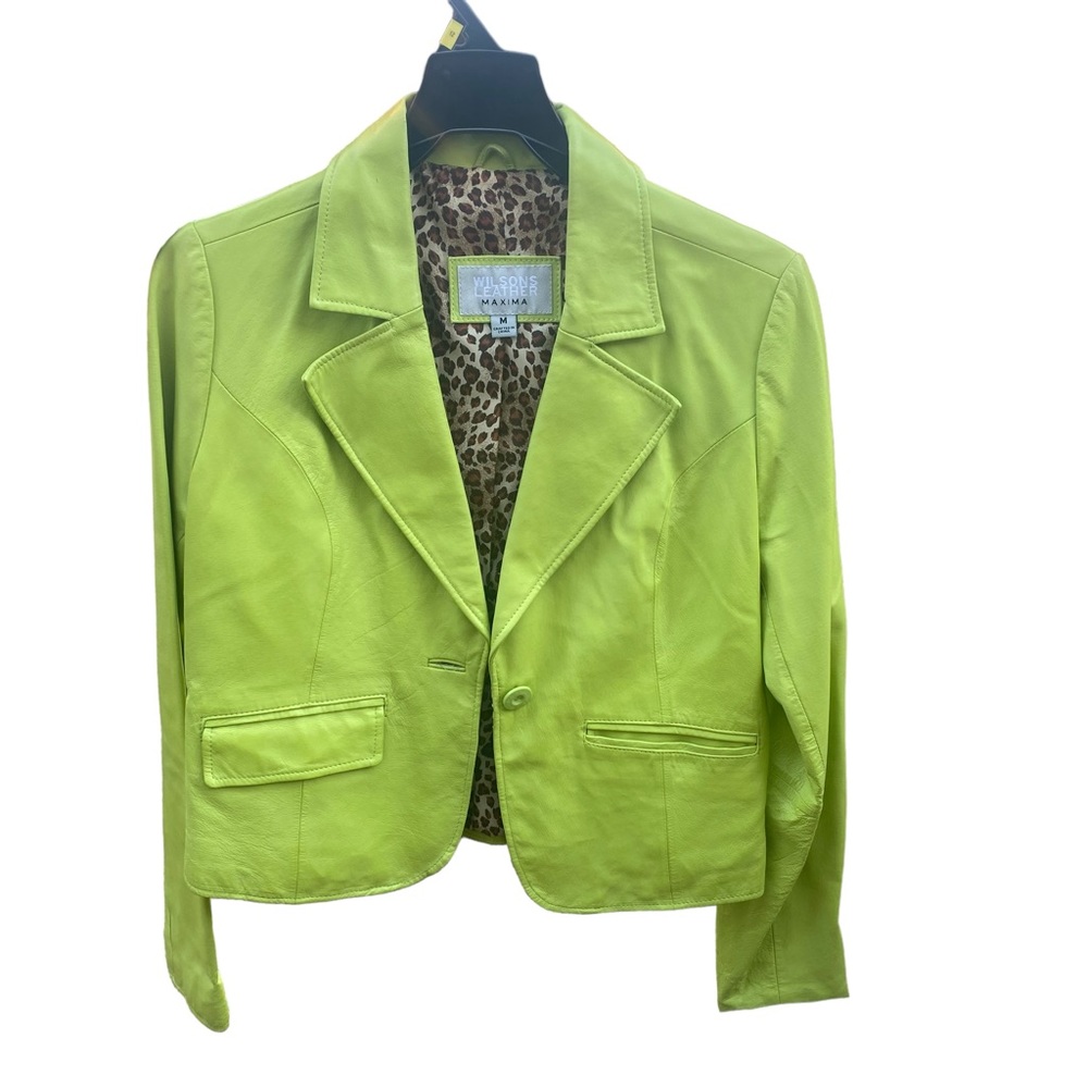 WILSON LEATHER MAXIMA COAT LONG SLEEVE ZIP UP CROPPED JACKET LIME M